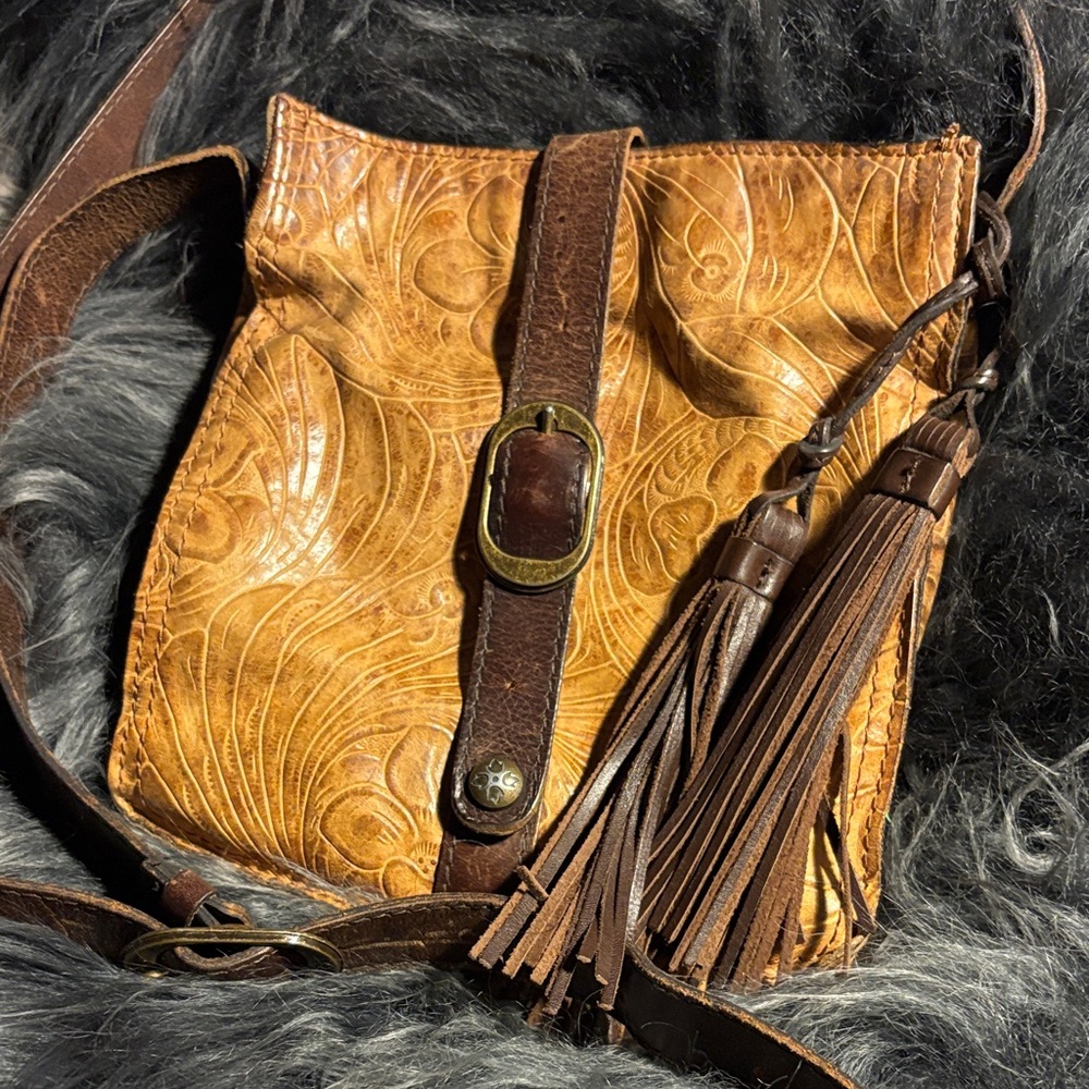 Patricia Nash. Brown Embossed Leather Crossbody Bag